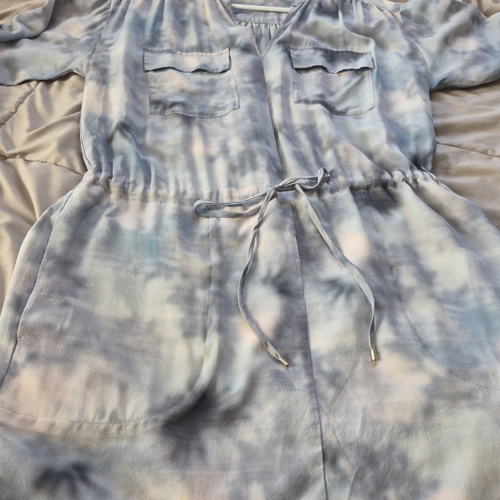 Rebecca Taylor "Haze" 100% Silk Tie-Dye Roll-Tab Sleeve Dress, Size 6 - Picture 5 of 13